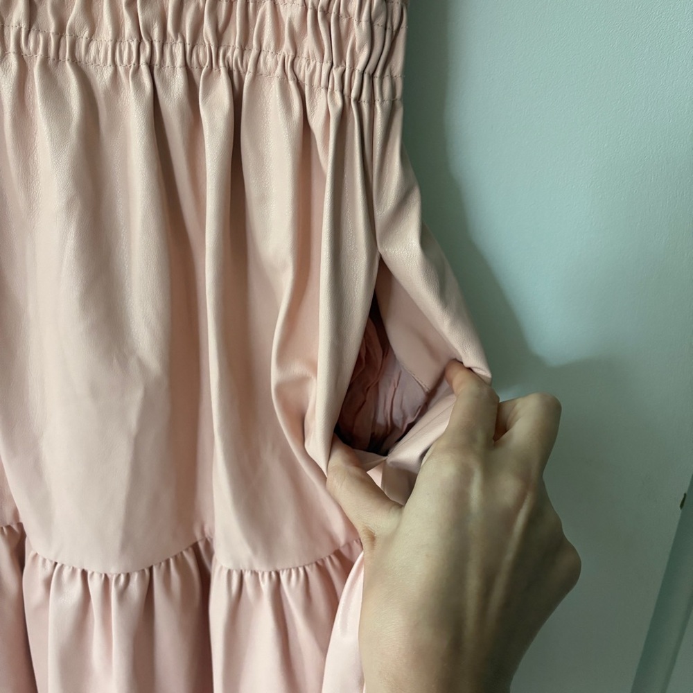 Anthropologie Dress The Somerset Vegan Leather Mini Size Small Pink Fit & Flare - Picture 6 of 11